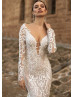 Beaded Ivory Lace Wedding Dress With Detachable Train